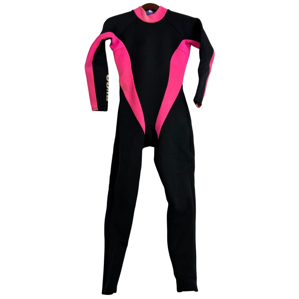 Vintage Womens Wetsuit Size 12 Black Hot Pink Full Body Back Zip Made USA